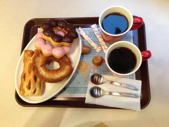 Day 3: hot dog donut, old fashioned, strawberry frosted pon de ring, chocolate frosted pon de ring