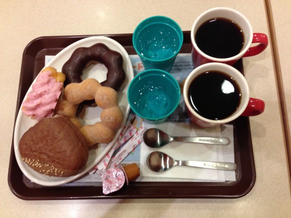 Day 5: chestnut filled with chestnut cream, brown sugar pon de ring, chocolate glazed pon de ring, strawberry dipped cruller 