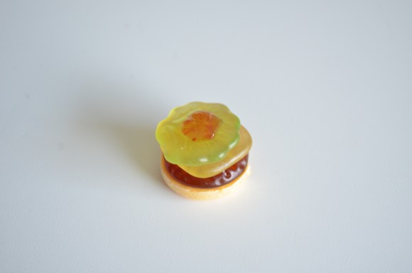 Japanese gummy hamburger with ketchup