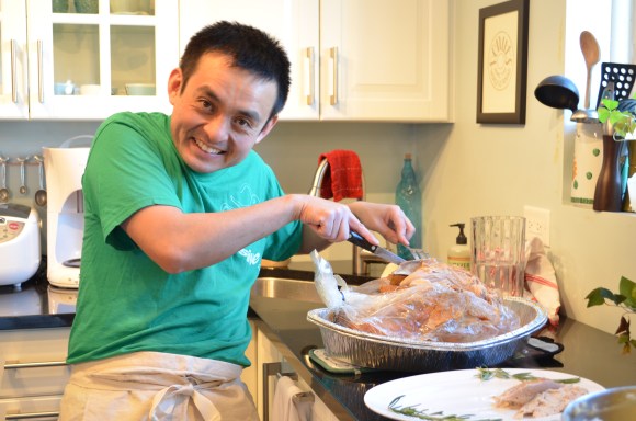 Naoto carving the turkey