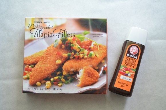 trader Joes, tilapia, panko breaded, frozen, bulldog sauce