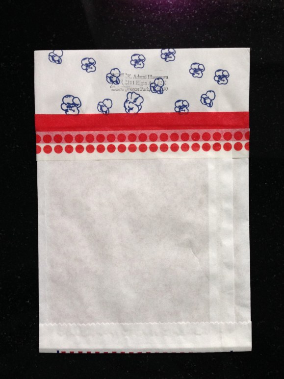 Rural King popcorn bag mail art, 2