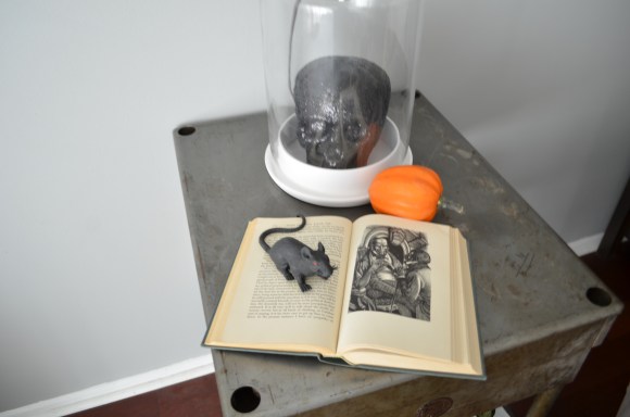 Edgar Allan Poe book with skull