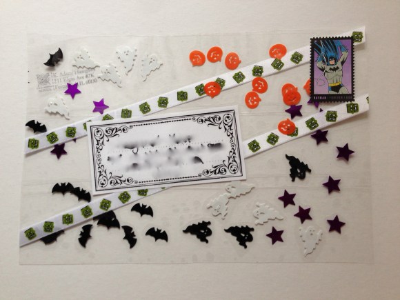 packing tape postcards Halloween, Angry Chicken inspired