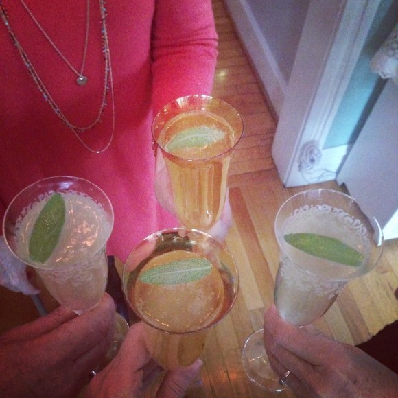 Bookclub holiday tea cocktail 2014, ginger sage prosecco