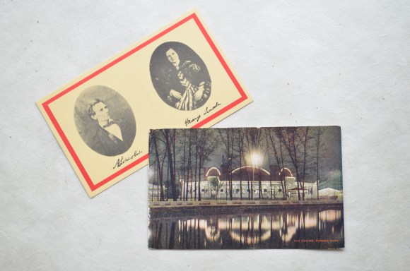 vintage postcards, The Casino Forest Park and Abe & Mary Lincoln