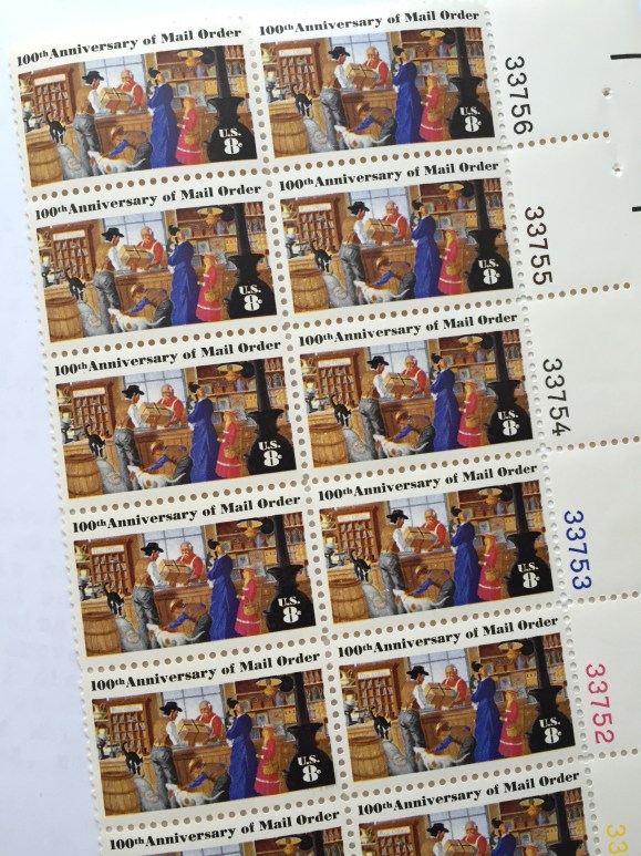 vintage postal stamp, USPS 100th Anniversary of Mail Order stamp