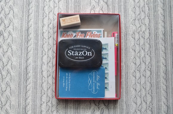 reusing stationery box, traveling postcard kit