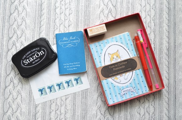 stamp, ink, postcards, stamps, address book