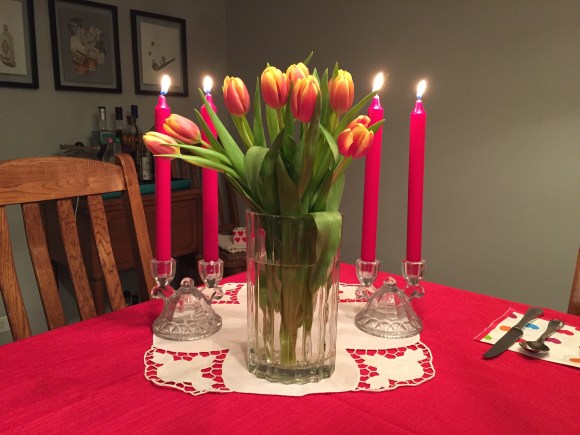 vintage candle holders, valentine tulips