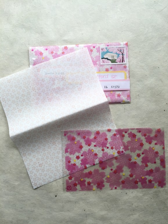 cherry blossom sweets papers, cherry blossom bags, spring mail