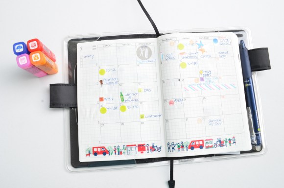 Hobonichi planner with pilot frixion stamps