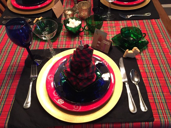 Jackie's Scottish Lighthouse Tea, the place settings, vintage green depression glass
