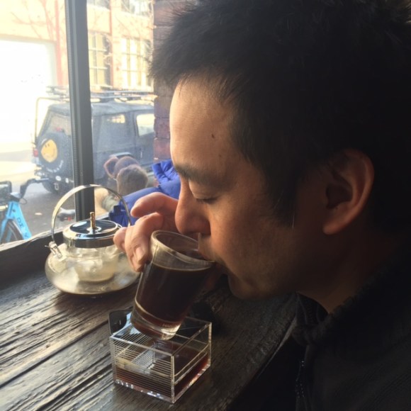 Naoto drinking a Sawada Cold Brew