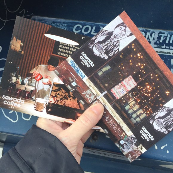 Sawada postcards, USPS blue box, West Loop