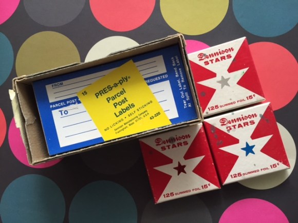 vintage Dennison labels, vintage Dennison gummed foil stars