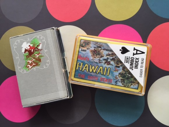 vintage playing cards, horses and hawaii