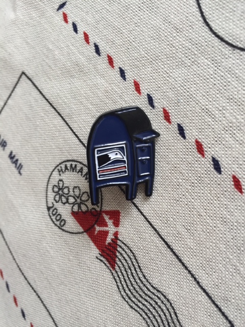 Mailbox pin, drawn by Marissa Falco, Thimblewinder on Etsy