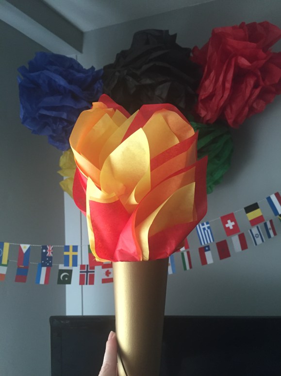 tissue and paper olympic torch, Olympics decorations
