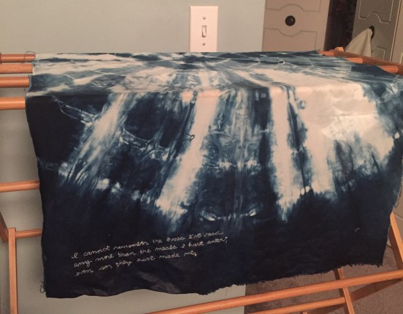 raw indigo fabric for embroidery project, Forest Park Library, 100 Artist