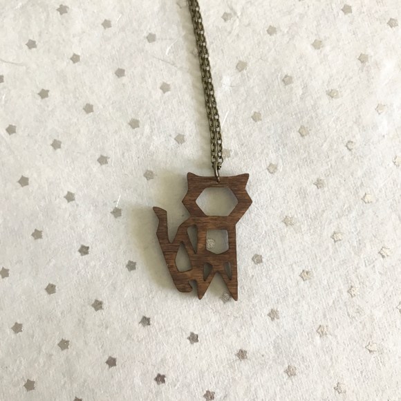 Simply Anderson laser cut wood origami cat necklace, HoneyCraft market