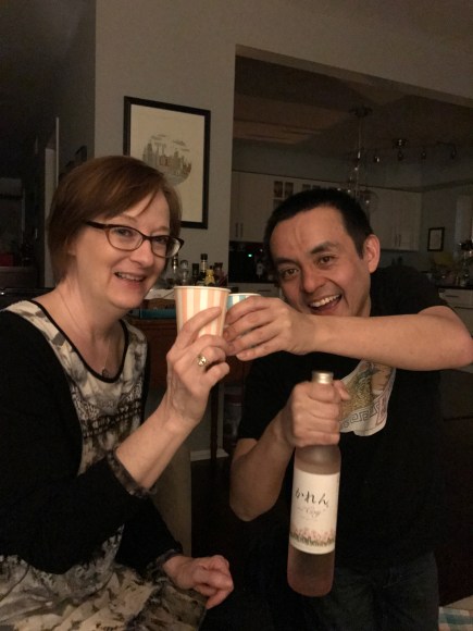 Kimberly's hanami picnic, sake toast, sakura, cherry blossom