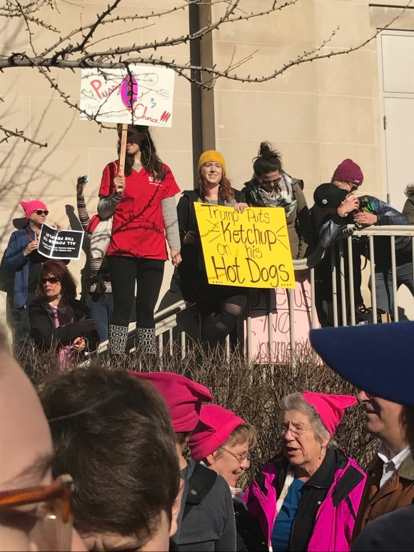 Women's March Chicago, Trump puts ketchup on his hot dog