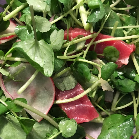 tuna and watercress with wasabi ponzu dressing