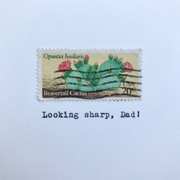 Galaxie Safari, father's day card, looking sharp dad, vintage postage, desert flowers stamp