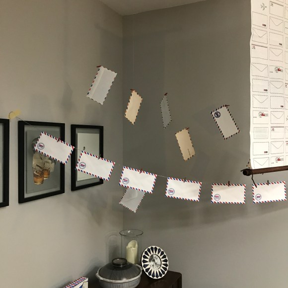 air mail envelope garland, Write On party set-up 4, National letter writing month