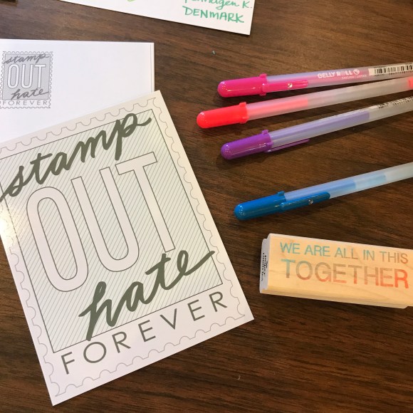 Stamp Out Hate, resist, #resist, political postcards, Paper Pastries, sakura moonlight gel pens, letter writers alliance
