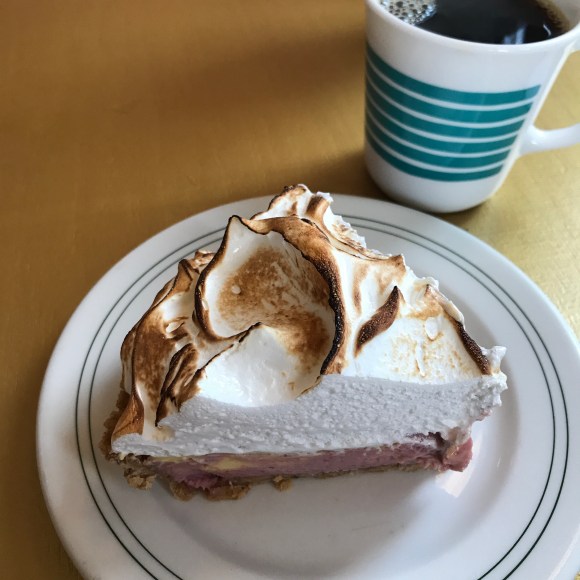 Spinning J's pie, raspberry lemonade pie, pie and coffee