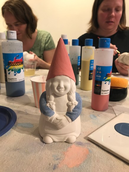 norma the gnome 1, creativita forest park, ceramics painting, forest park community garden