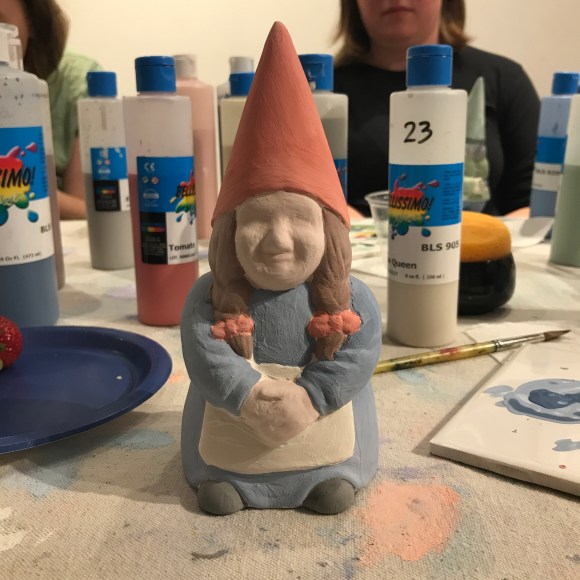 norma the gnome 2, creativita forest park, ceramics painting, forest park community garden