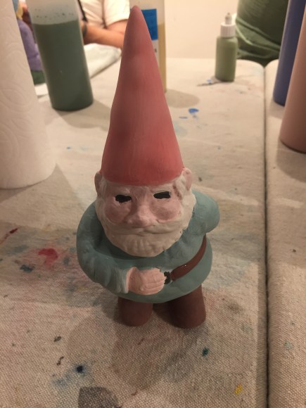 norm the gnome 2, creativita forest park, ceramics painting, forest park community garden