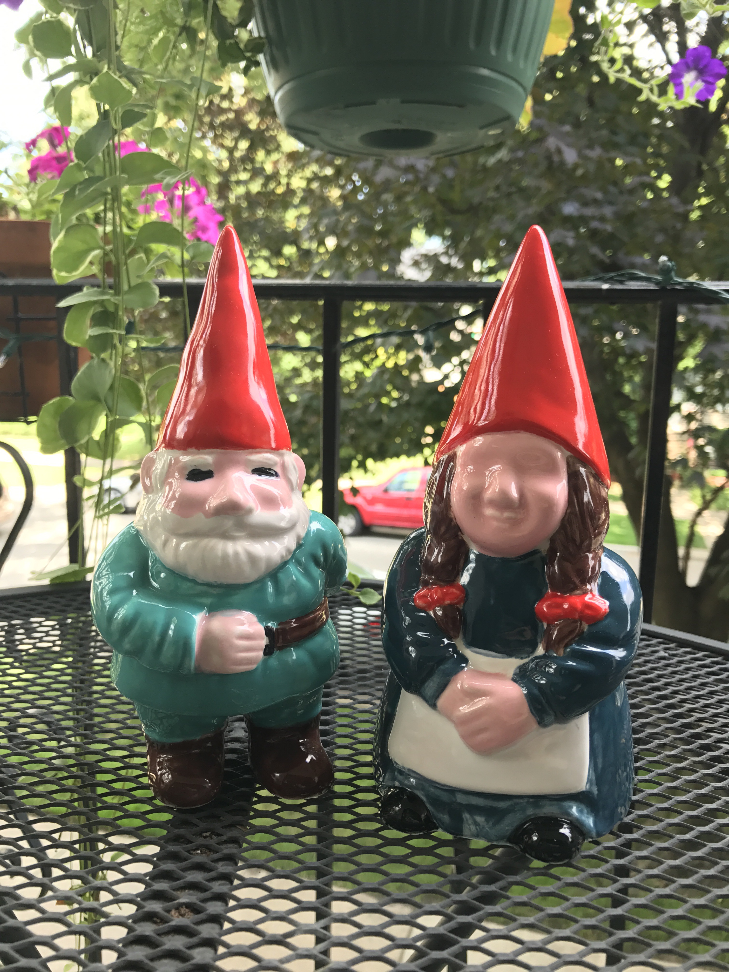 finished gnomes, creativita forest park, ceramics painting, forest park community garden