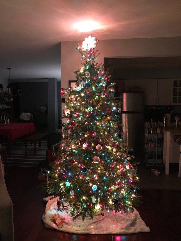 Christmas tree 2017, Costco tree, colored lights. 