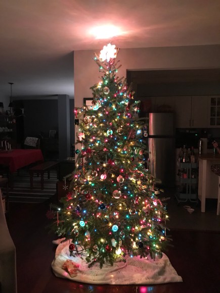 Christmas tree 2017, Costco tree, colored lights.