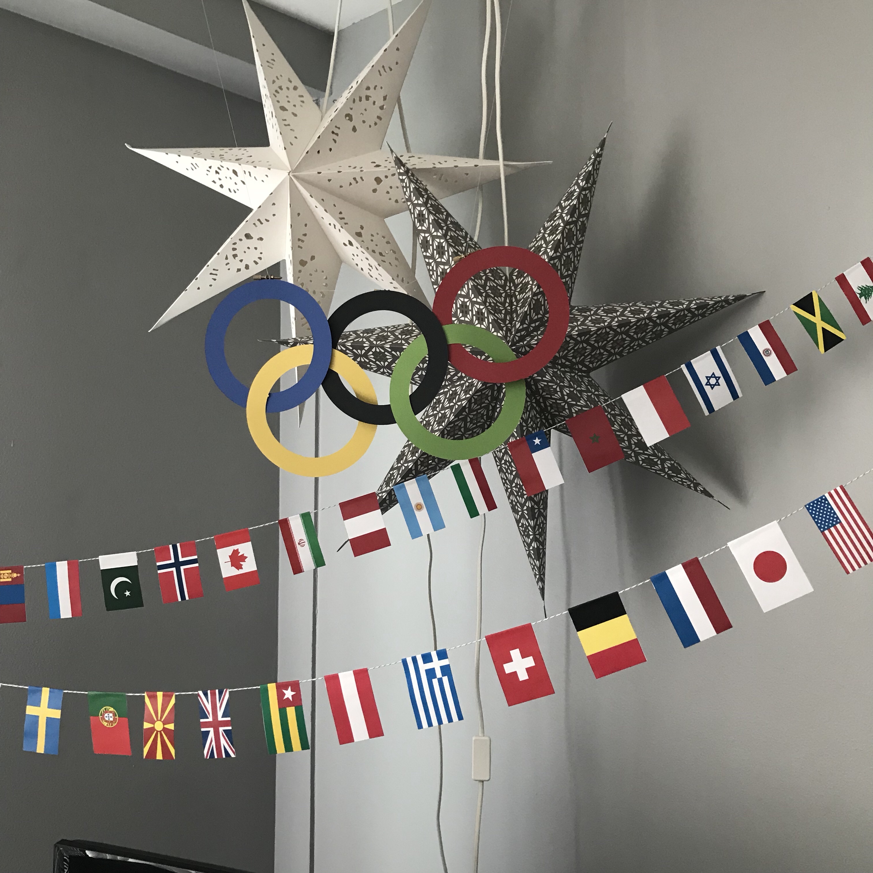 olympics rings, olympics decorations, world flags, winter olympics, olympics party