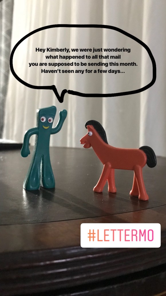 gumby and pokey, mail reminder, letter month