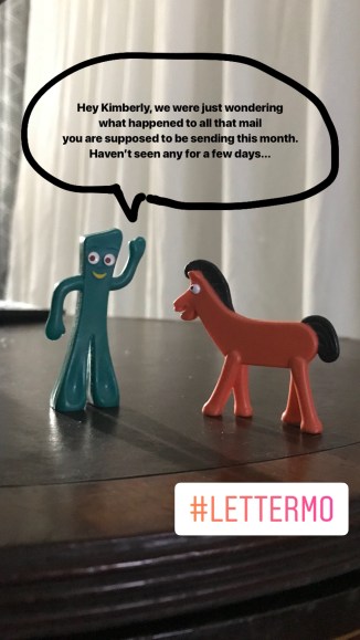 gumby and pokey, mail reminder, letter month