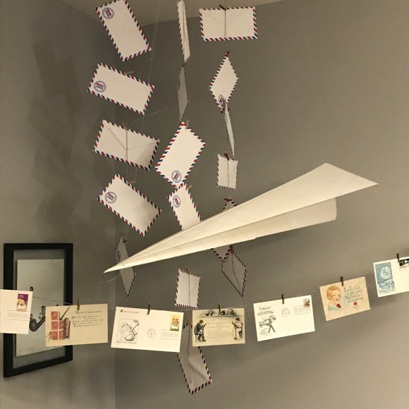 letter writing party decorations, letters & libations, paper decorations, mail decorations