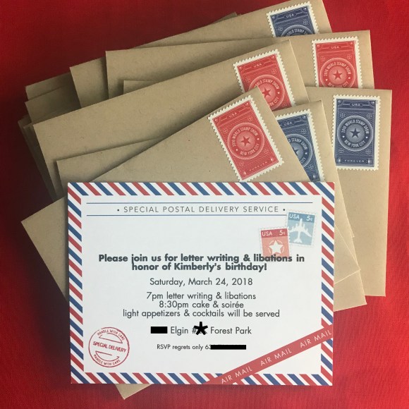 airmail invitation, paper source invitation, letters & libations invitation