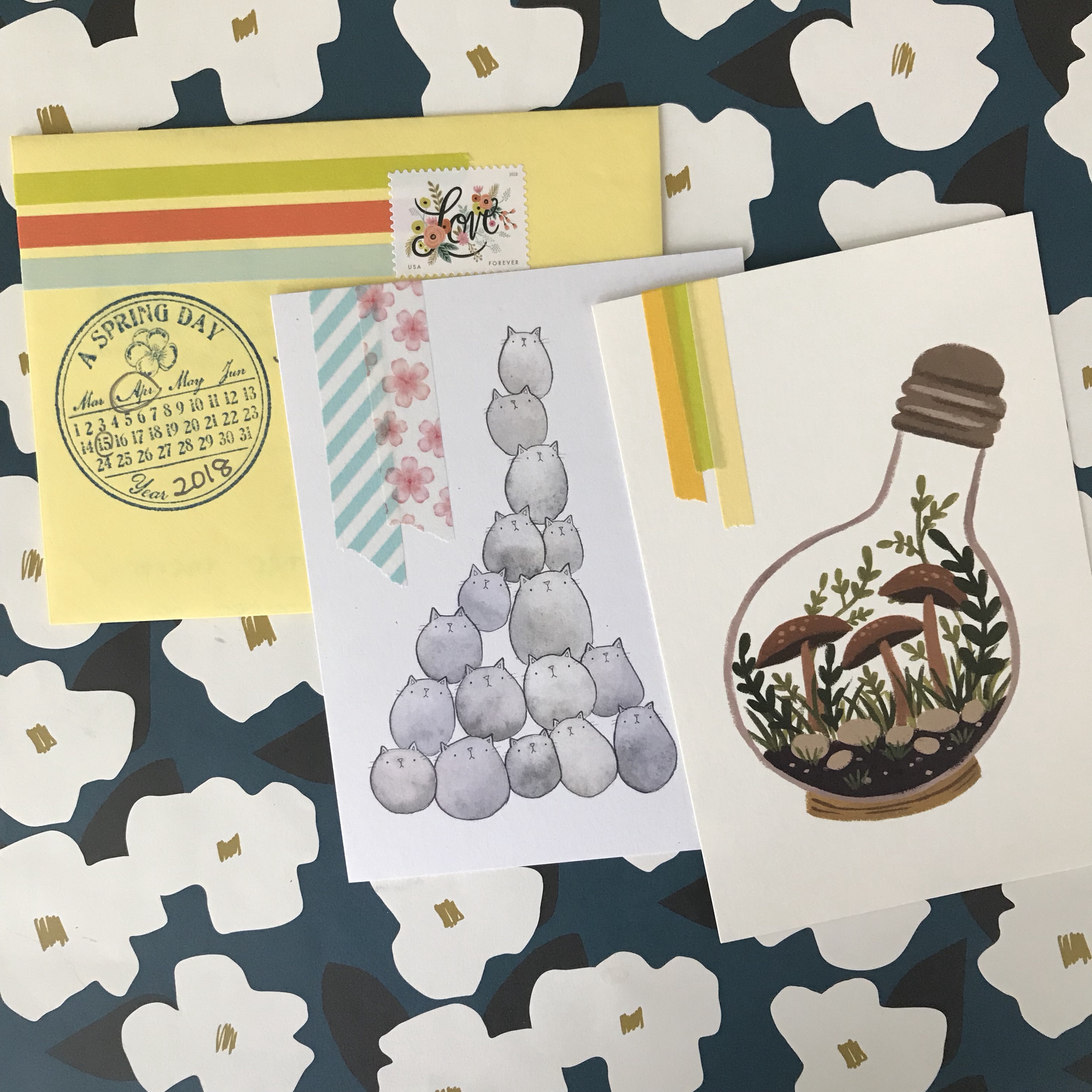 write on, national card and letter writing month, show and mail, stack of mail, spring cards, cherry blossoms, Rifle Love Stamp, Migration Goods