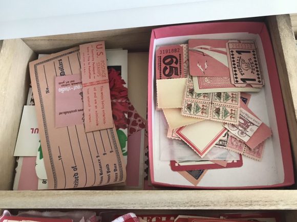 vintage paper drawer, martha stewart flat files, vintage ephemera, vintage paper, colors