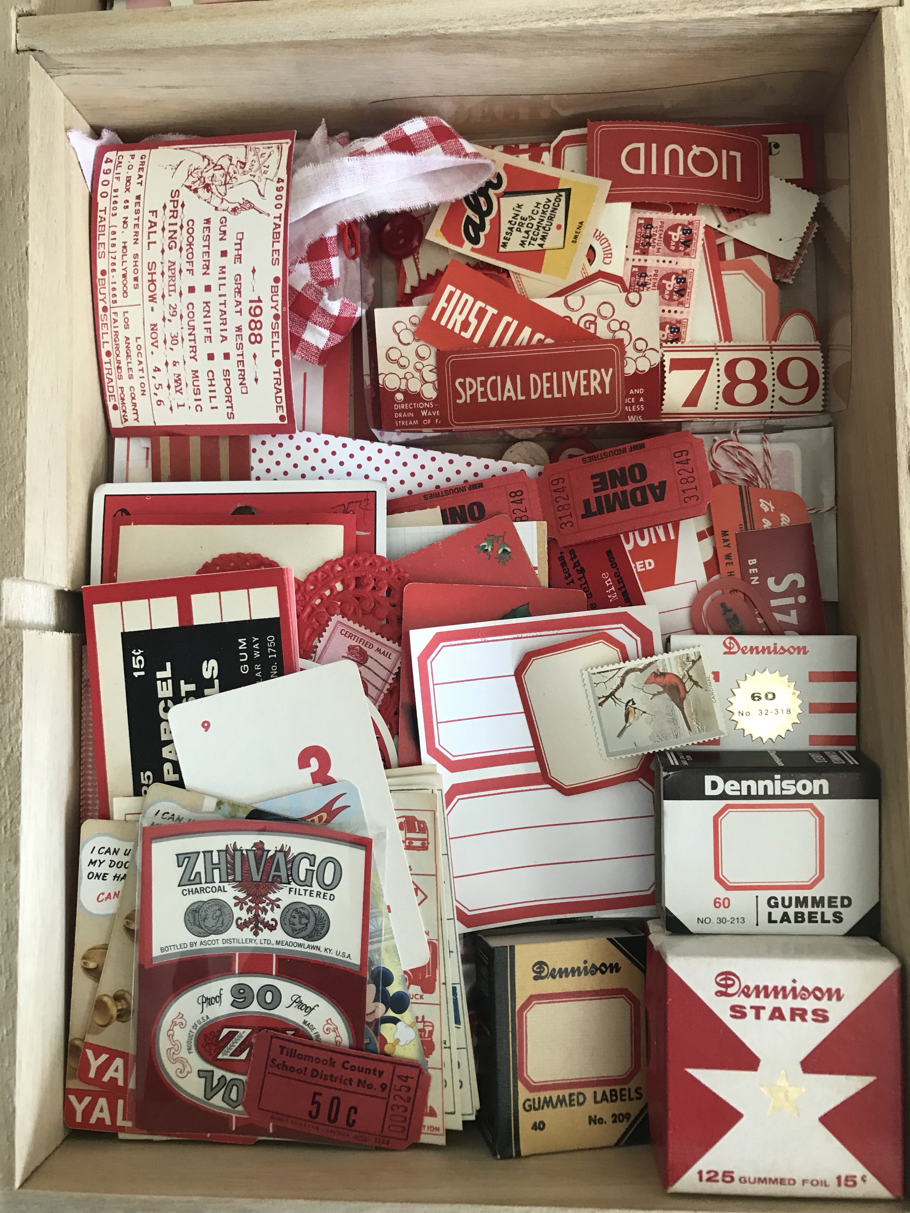 vintage paper drawer, martha stewart flat files, vintage ephemera, vintage paper, colors