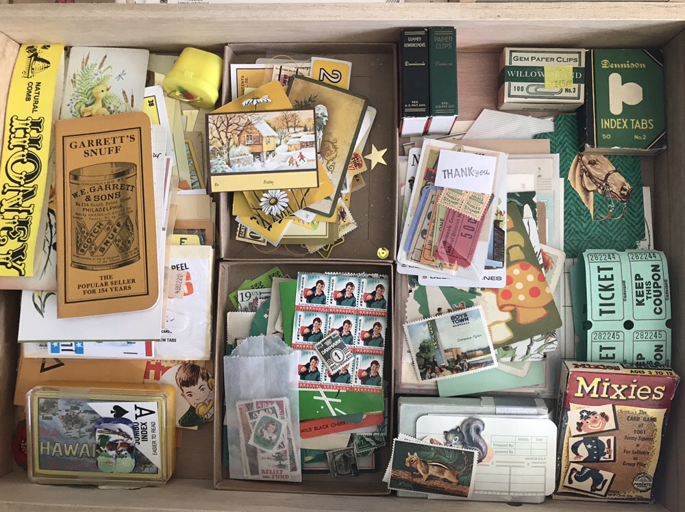 vintage paper drawer, martha stewart flat files, vintage ephemera, vintage paper, colors