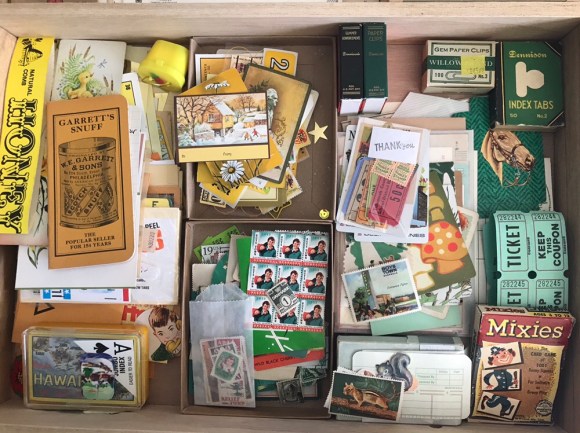 vintage paper drawer, martha stewart flat files, vintage ephemera, vintage paper, colors