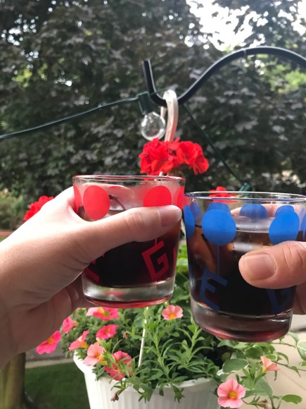 cherry manhattans, vintage glasses, july 4th, hasegawa happy hour