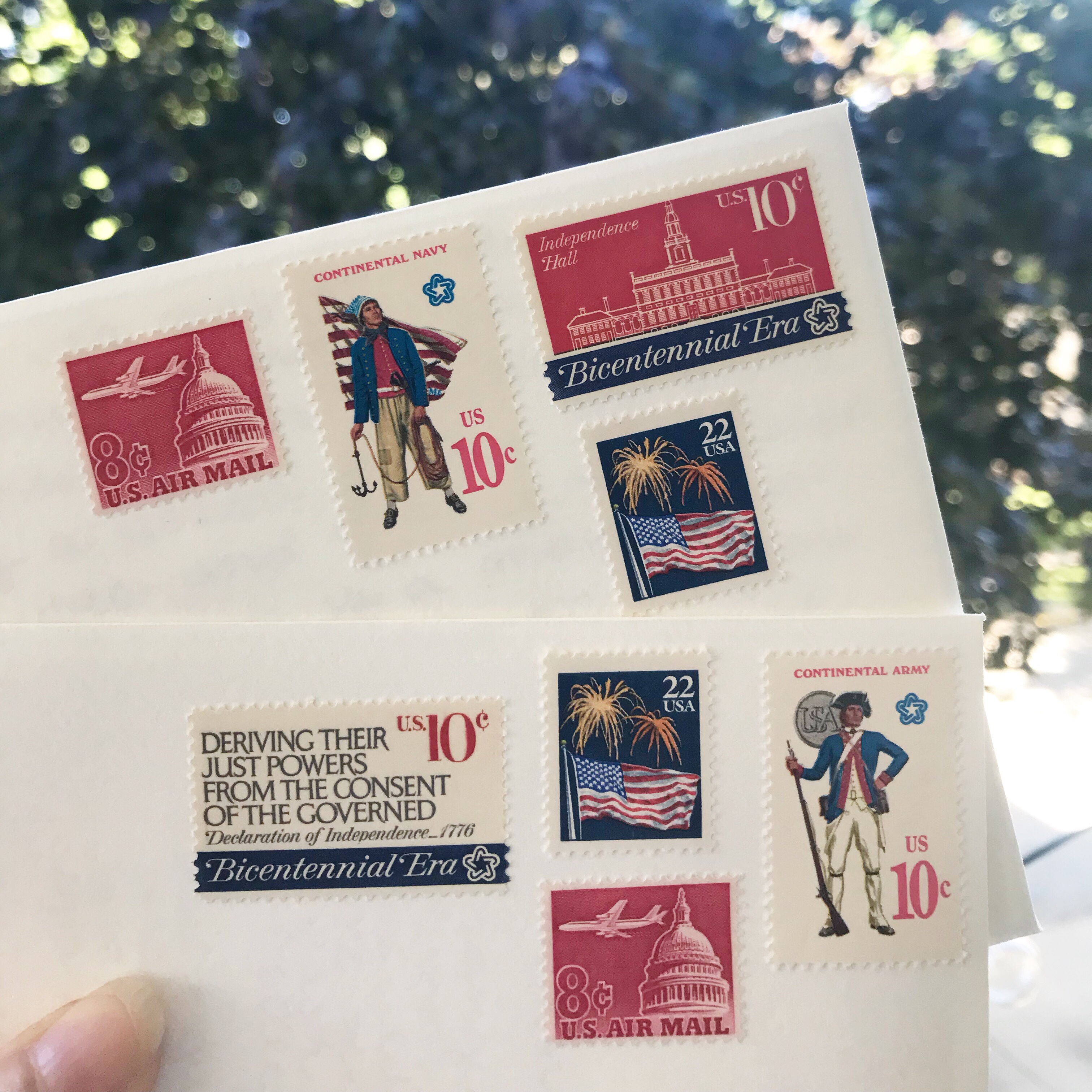 vintage postage, patriotic postage, galaxie safari, red, white, and blue